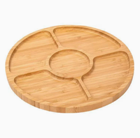 Assiette ronde en bois à compartiments, plateau de service rotatif en bambou avec compartiments, plateau à collation en bois pour noix, fruits, fromage