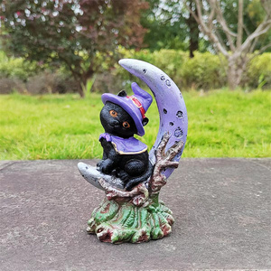 Estatua mágica de decoración del hogar para Halloween, artesanía de resina, media luna, gato, bruja - Product Image 4