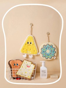Toalla colgante con diseño de dibujos animados para limpiar las manos, toalla suave absorbente gruesa Kawaii con lazo para colgar, suministros de baño - Product Image 4