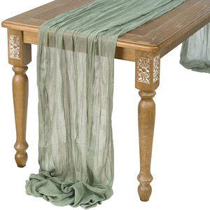 Chemin de table en coton ivoire tissé avec un imprimé bleu poussiéreux pour les paysages de table de fête d'hôtel à la maison romantique et rêveuse - Product Image 2