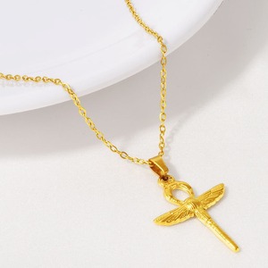 Pendentif <span class=keywords><strong>Scarabée</strong></span> Ailé en Acier Inoxydable 304 Doré, Libellule Égyptienne, Amulette Gothique avec Chaîne pour Hommes et Femmes - Product Image 2