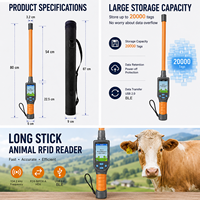 Lecteur de puce RFID LF 134,2 KHz ISO11784/85 FDX HDX EMID pour balises auriculaires d'animaux avec stockage de 20 000 données pour le suivi du bétail