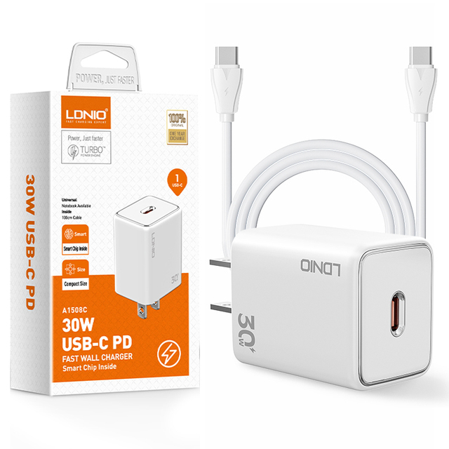Ldnio A1508c 30w Pd 3.0 Travel Fast Usb-c Charger 1 Port Home Charger 30w Pd 3.0 Gan Charger