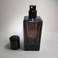 Flacon de parfum cosmétique en verre noir 50 ml, design carré, bouchon de luxe, pulvérisateur à pompe, emballé, vide, pour Cologne homme, sérigraphié, givré