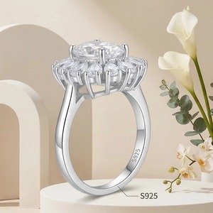 Bague de fiançailles en argent <span class=keywords><strong>sterling</strong></span> 925 avec halo de zircon cubique ovale, style vintage floral, pour femmes - Product Image 4