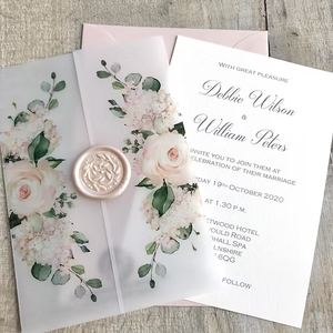 Undangan Pernikahan Vellum Pastel Berwarna-warni yang Dipersonalisasi dengan Desain Floral Cetak Khusus dan Informasi Tambahan - Product Image 2