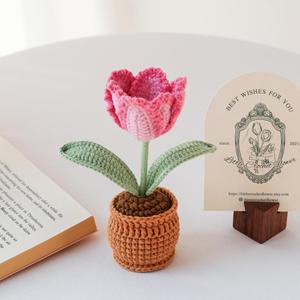 Flor de Tulipán Pequeña en Maceta, Hecha a Mano con Ganchillo, Adorno de Regalo, Flor Artificial, Modelo de Planta en Maceta - Product Image 4