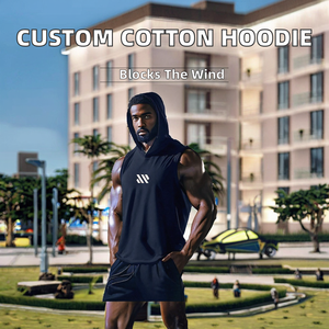 Custom Embroidered Solid Cotton <b>Sleeveless</b> <b>Men's</b> Hoodies Sweatshirts Eco-Friendly Breathable Summer Active Wear Athletic - Product Image 2