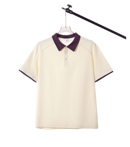 220GSM Breathable Contrast Rib Collar Japanese Academy Casual Loose Fit Short Sleeve <strong>T</strong>-<strong>Shirt</strong> for Mens Wholesale Custom - Product Image 6
