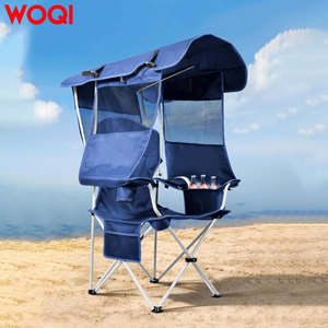 Silla plegable de playa Woqi con toldo, portavasos y bolsillos laterales para acampar al aire libre - Product Image 1