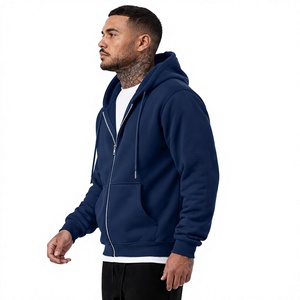Sudadera con Capucha Azul Marino para Hombre, Cierre de Cremallera, Corte Regular, Felpa, Informal, Color Sólido, para Invierno, con Bordado Digital 100% - Product Image 3