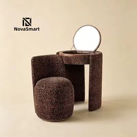 Ensemble de coiffeuse vintage motif léopard avec miroir rond à bascule et tabouret rembourré, meuble de coiffeuse d'angle antique, vente en gros