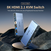 Commutateur KVM HDMI manuel 2 ports 8K60Hz avec hub USB3.0 4 ports et boîtier en alliage d'aluminium pour 2 ordinateurs