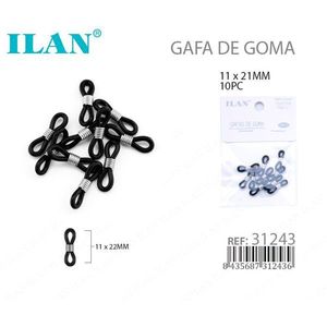 Catena per Occhiali in Gomma ILAN 11x21mm con Fibbia a Forma di 8 Nera e Argento, Confezione da 10 Pezzi - Product Image 1