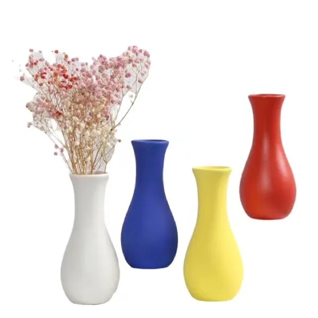 Modern Decorative Flower Vases White Yellow Red Blue Ceramic Vase Tabletop Shelf Desktop Vase Filler Container Home Office Decor