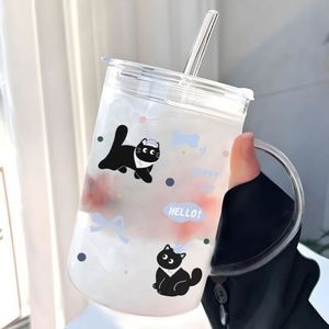 Clear High Borosilicate Glass Large Capacity Reusable Portable Travel Milk Drinking Mug Coffee <b>Cup</b> Lid Straw Customized Color - Product Image 3