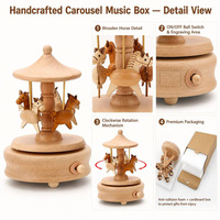 Boîte à musique carrousel en bois avec chevaux rotatifs, mouvement Sankyo 18 notes, gravure personnalisée, cadeau de Noël