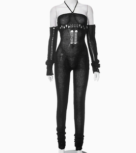 Viviblook K23JP291 Combinaison sexy pour femmes, moulante, à la mode, sexy, à bretelles, à lacets, ajourée, pour la rue, les boîtes de nuit, combinaison une pièce - Product Image 1