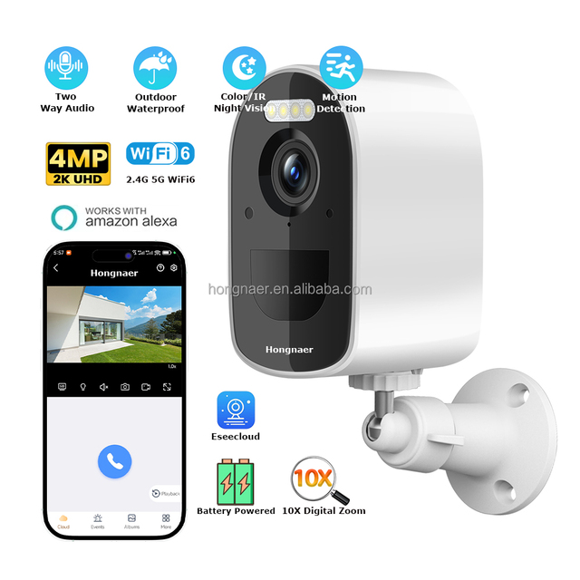 Hongnaer 4MP Indoor Outdoor 2.4G 5G WiFi6 Low Power Surveil IP Battery Camera Eseecloud Home WiFi Wireless CCTV Security Camera
