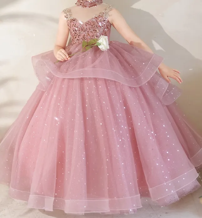 Gaun renda anak perempuan, baju pernikahan Formal pesta malam bunga untuk anak perempuan
