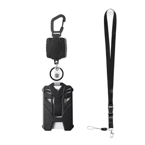 Mousqueton carré robuste, porte-clés rétractable et facile à tirer, noir avec cordon de cou détachable. - Product Image 1