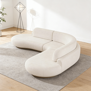 Divano Sezionale Moderno a L di <span class=keywords><strong>Design</strong></span> a 3 Posti con Braccioli Curvi, Minimalista di Alta Gamma - Product Image 3