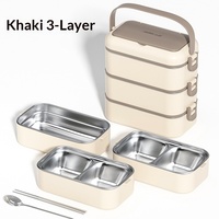 Boîte à lunch double niveau en acier inoxydable 304 Cedar Space, compatible micro-ondes, compartiments multiples, conteneur portable pour le stockage et le maintien au chaud des aliments