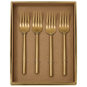 Juego de tenedores minimalistas en oro mate, de acero inoxidable, resistentes al deslustre, artículo de lujo para eventos domésticos y catering. - Product Image 1