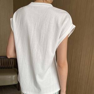 Camiseta de <span class=keywords><strong>mujer</strong></span> con diseño irregular de cuerda de dibujo de algodón de cáñamo respetuoso con el medio ambiente personalizado - Product Image 3