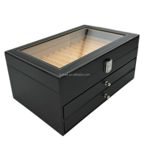 Di alta qualità in pelle doppio cassetto penna scatola di immagazzinaggio finestra aperta di vetro acrilico Display con <span class=keywords><strong>legno</strong></span> artigianato scatole di <span class=keywords><strong>legno</strong></span> & <span class=keywords><strong>muro</strong></span> segni - Product Image 5