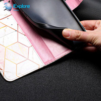 Étui portefeuille en cuir PU avec design marbré iExplore Flip Cover pour 17Promax Galaxy s25 A06 A16 A36 A56 M35 M55 Vivo Y77 Tecno Spark 8