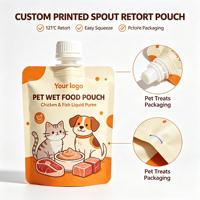 Sachet d'emballage personnalisé imprimé 121 en LDPE, résistant aux hautes températures, avec bec verseur, pour aliments humides pour chats, friandises pour chiens, purée de viande liquide