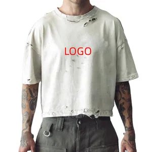 Nieuwe 280G 100% Katoenen Zwaargewicht Streetwear Blanco Vintage Gewassen T-Shirt Heren Boxy Cropped Oversized Distressed T-Shirt