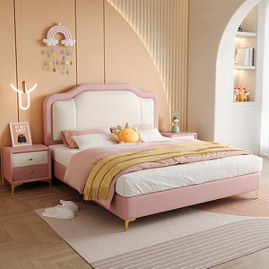 Confortevole camera da letto per bambini mobili letto per bambini in legno massello letto <span class=keywords><strong>a</strong></span> <span class=keywords><strong>soppalco</strong></span> in morbida pelle letto per bambini di lusso - Product Image 4