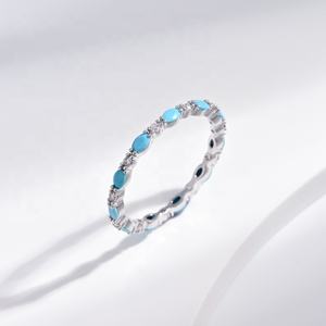 Anillos apilables sencillos de plata de ley 925 con circonita azul y turquesa natural para mujer, precio de fábrica, venta al por mayor, moda para mamá - Product Image 3