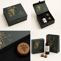 Boîte cadeau personnalisée haut de gamme pour bouchons de vin, emballage rigide avec dorure à chaud, matériaux recyclés écologiques, ensemble de bouchons en bois faits à la main