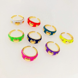 Dames en gros coloré émail doigt ouvert manchette anneau bijoux <span class=keywords><strong>de</strong></span> mode cuivre plaqué or 18 carats breloque coeur anneaux réglables - Product Image 2