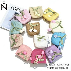 Tulip Straw Woven Bag 12x14cm <b>Small</b> Crossbody <b>Purse</b> For Women Fashion Summer Accessory - Product Image 2