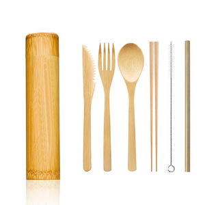 Promo With case Cutlery Biodegradable Bamboo Cutlery Set OEM Bamboo Cutlery Travel Eco-friendly Fork Spoon Set