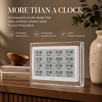 Kylendar Horloge numérique mondiale à encre électronique en acrylique de 7,5 pouces, affichage de l'heure de 16 villes, fuseaux horaires multiples, nouvelles en temps réel, météo, affichage de bureau moderne