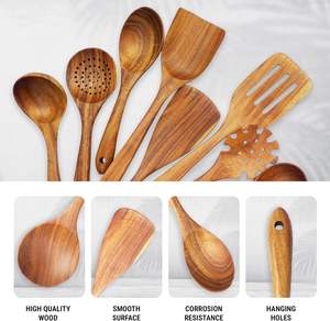 Offre Spéciale : Ensemble de 9 Ustensiles de Cuisine Antiadhésifs en Bois d'Acacia et Teck – Cuillères et Spatules de Haute Qualité – Stock Disponible - Product Image 3