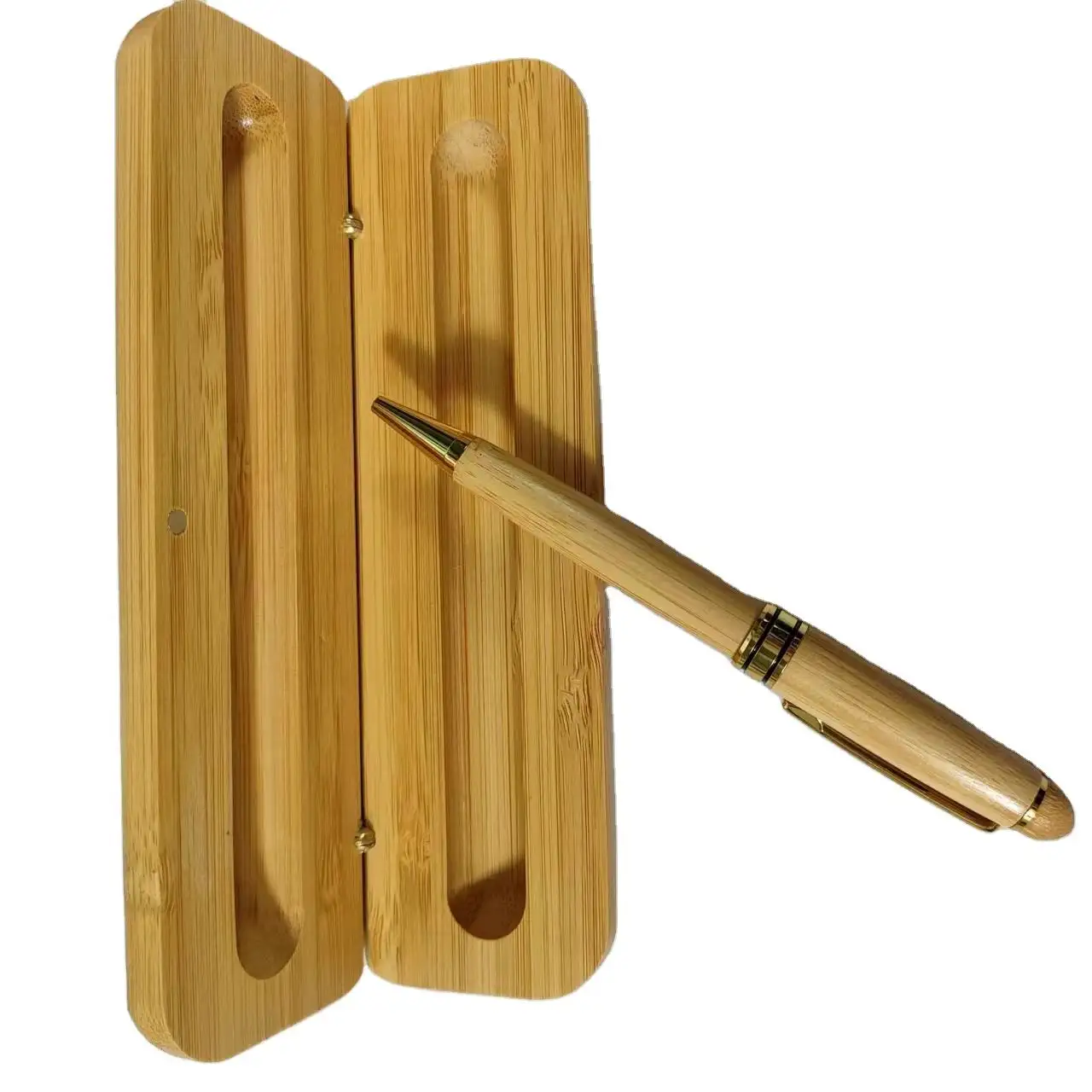 El yapımı hediye ahşap kalem seti kutusu çevre dostu yüksek kalite lüks özelleştirilmiş gravür Logo ahşap tükenmez kalem kutusu