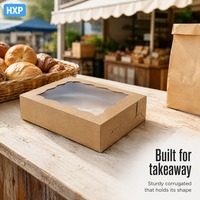 Boîte alimentaire personnalisée en kraft avec fenêtre transparente, emballage à emporter en carton ondulé