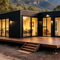 Maison modulaire préfabriquée en forme de L sur mesure OEM, entièrement vitrée, en acier, étanche, avec terrasse, pour hôtel, villa, projet de complexe hôtelier