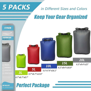 210T Polyester Dry <b>Bag</b> Set Multipack Colorful Lightweight Roll Top Sacks with D Ring Rectangular Base for Camping Boating Travel - Product Image 2