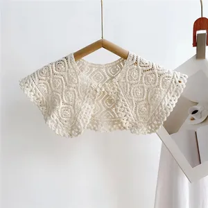 Vintage Women Crochet Collar Round Neck Knit Shirt False Detachable Collar Mesh Scarf Wrap Girls Hollow Lace