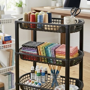 Chariot de rangement multifonctionnel en plastique à 4 niveaux avec roulettes, étagère mobile - Product Image 4