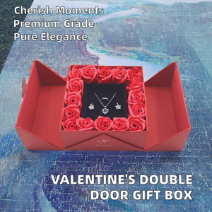 Luxury Square Double Door Floral Jewellery Box, <b>Soap</b> Rose Decorated Gift Case for Wedding Anniversary Jewelry Present - Product Image 2