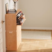 Meuble à chaussures étroit en bois massif WoodsWhisper, 3 tiroirs rabattables avec portes à lattes respirantes et capacité de 300 lb pour l'entrée.