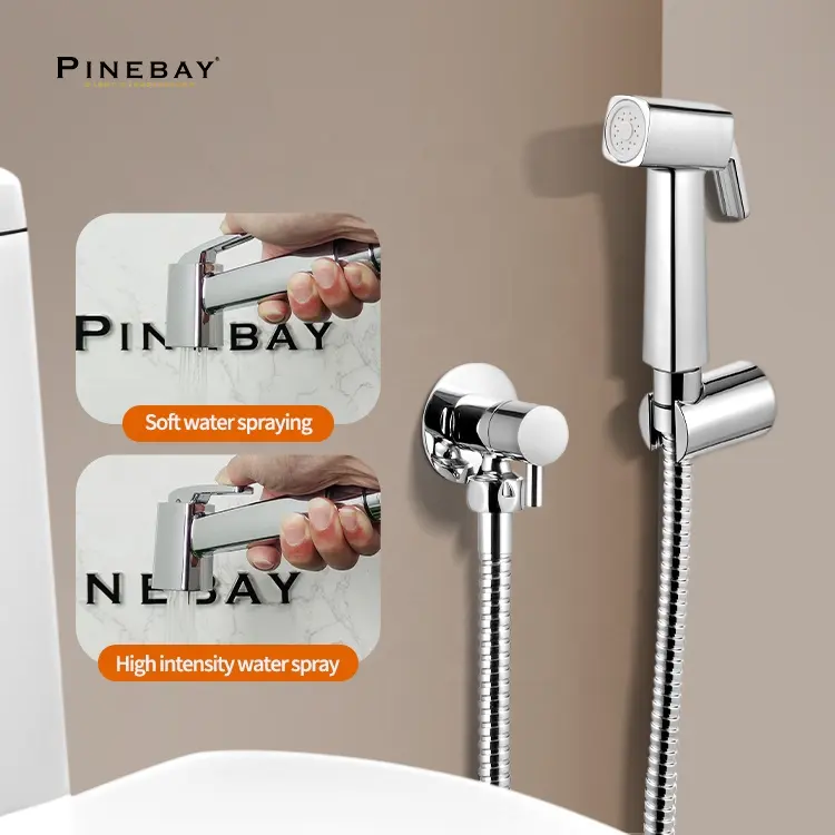 Pinebay Fabriek Directe Verkoop Aan De Muur Gemonteerde Was Toilet Shattaf Set Badkamer Abs Draagbare Bidets Gehechtheid Vrouw Bidet Sproeier
